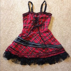Medium Hell Bunny Red and Black Lace Corset Dress